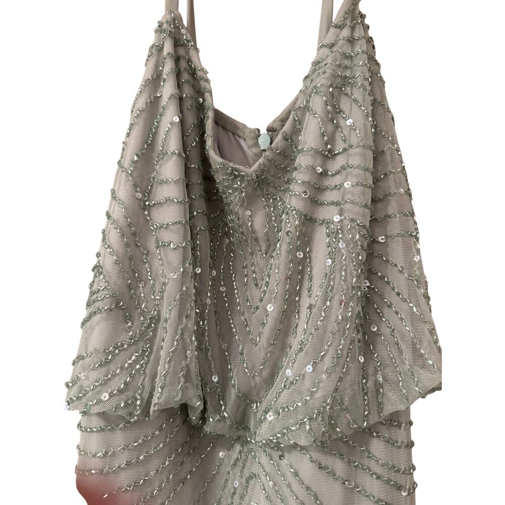 Adrianna Papell Mint Chiffon Beaded Sleeveless Art Deco Gown Ice Ball Size 2 PLL - Picture 4 of 16